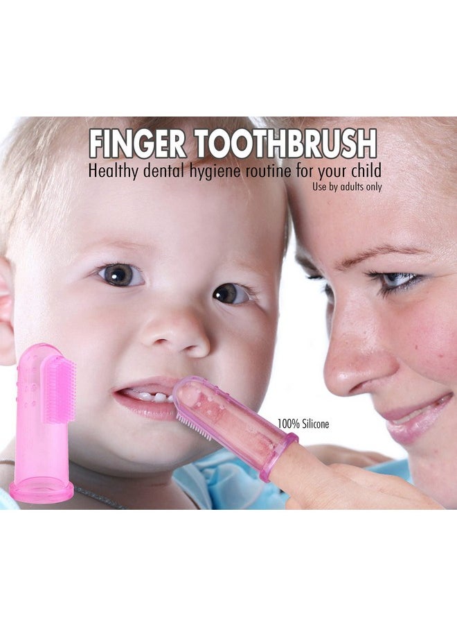 Baby Finger Toothbrush - Silicone Teether Brush And Gum Massager For Babies And Toddlers, 3 Months Old And Up, Gum And Tooth Cleaning Essentials For Baby/Toddler, Pink/Clear, 2 Brush Set