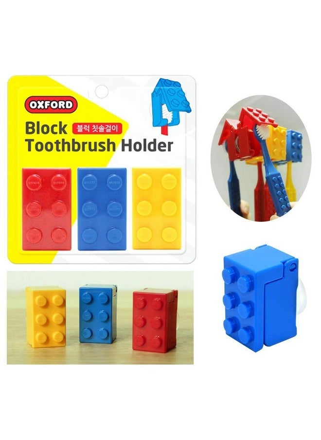 3Pcs Brick Design Toothbrush Case Cover Holder Set For Office, Travel, Home For Kids Children (3Pcs-Blockholders)