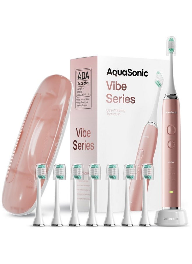 Vibe Series Ultra-Whitening Toothbrush - Ada Accepted Electric Toothbrush - 8 Brush Heads & Travel Case - 40,000 Vpm Motor & Wireless Charging - 4 Modes W Smart Timer - Satin Rose Gold