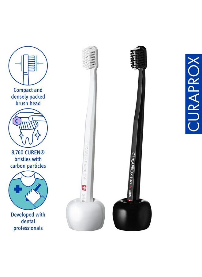 Cs 5460 Toothbrush Set, 2 Toothbrush Holders And Activated Charcoal Toothpaste, Home Kit, Black Is White