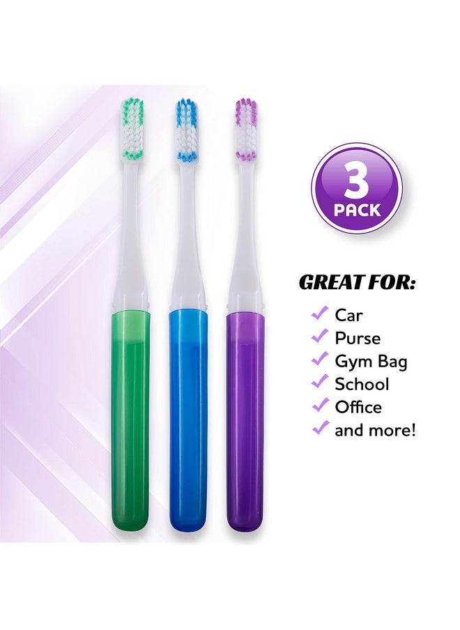 Travel Toothbrushes, Mini Toothbrush With Toothbrush Cover, Camping Toothbrush, Travel Size Toothbrush With Toothbrush Case Portable Toothbrush, Adults Travel Toothbrush Kit (3 Pack)