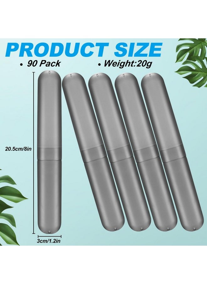 90 Pack Travel Toothbrush Case Holder Bulk Breathable Portable Toothbrush Storage Plastic Toothbrush Container For Home Outdoor Traveling Trip Camping, 8 X 1.2 Inch (Gray)