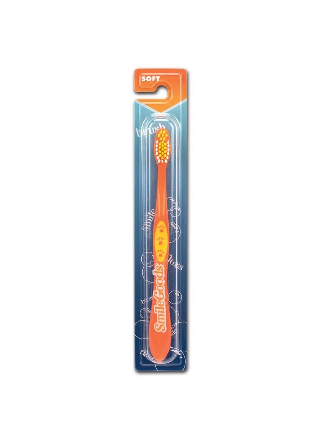 Smilegoods Y331 Child Toothbrush, Soft, Paw Print Grip, Individually Packaged Toothbrushes, Assorted Colors, Bulk Pack Of 72