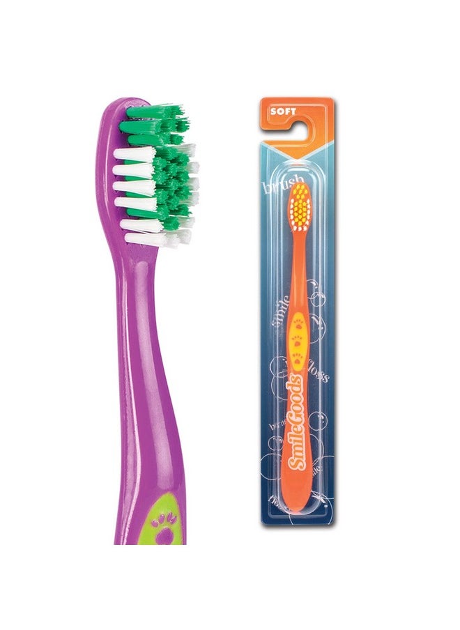 Smilegoods Y331 Child Toothbrush, Soft, Paw Print Grip, Individually Packaged Toothbrushes, Assorted Colors, Bulk Pack Of 72