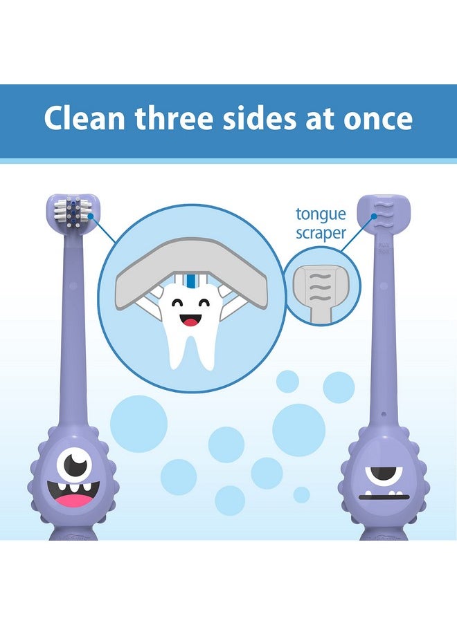 Toothscrubber Toothbrush, Three-Sided Toddler Training Toothbrush For Ages 1-4 Years With Suction Cup Base And Color Changing Bristles