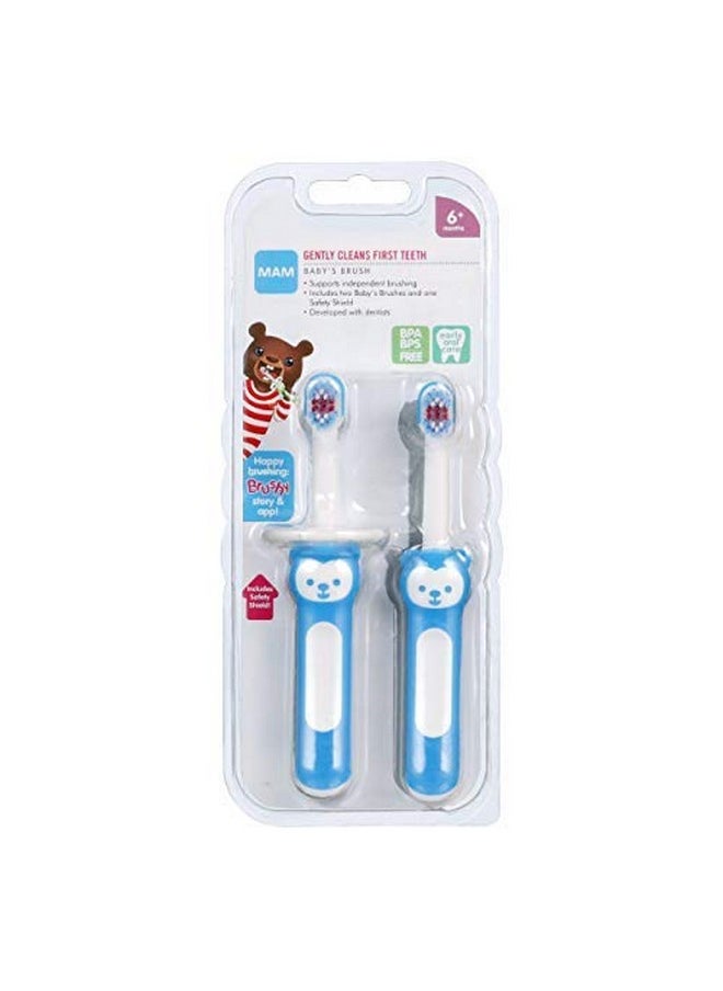 Baby Toothbrushes (2 Baby'S Brushes And 1 Safety Shield), Toothbrushes With Brushy The Bear Character, Interactive App, For Boys 6+ Months