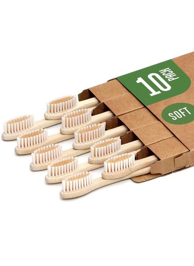 Biodegradable Bamboo Toothbrushes 10 Pack - Bpa Free Soft Bristles Toothbrushes, Eco-Friendly, Compostable Natural Wooden Toothbrush