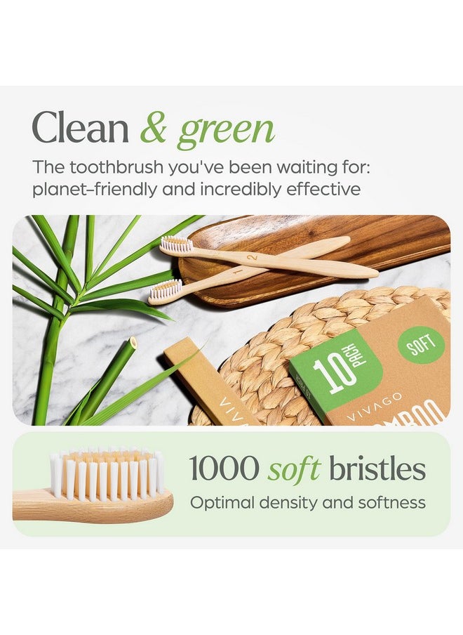 Biodegradable Bamboo Toothbrushes 10 Pack - Bpa Free Soft Bristles Toothbrushes, Eco-Friendly, Compostable Natural Wooden Toothbrush
