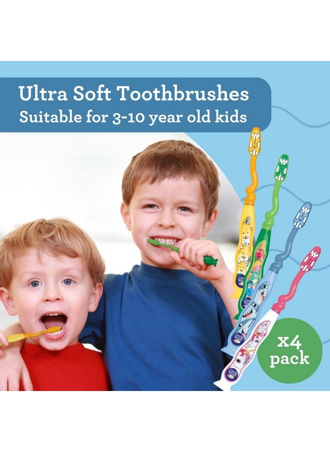 Kids Toothbrush With Suction Cup & Fun Animal Designs - Soft Bristles For Healthy Gums- Non-Slippery & Mess-Free Toothbrush, 3+ Age- 4 Count