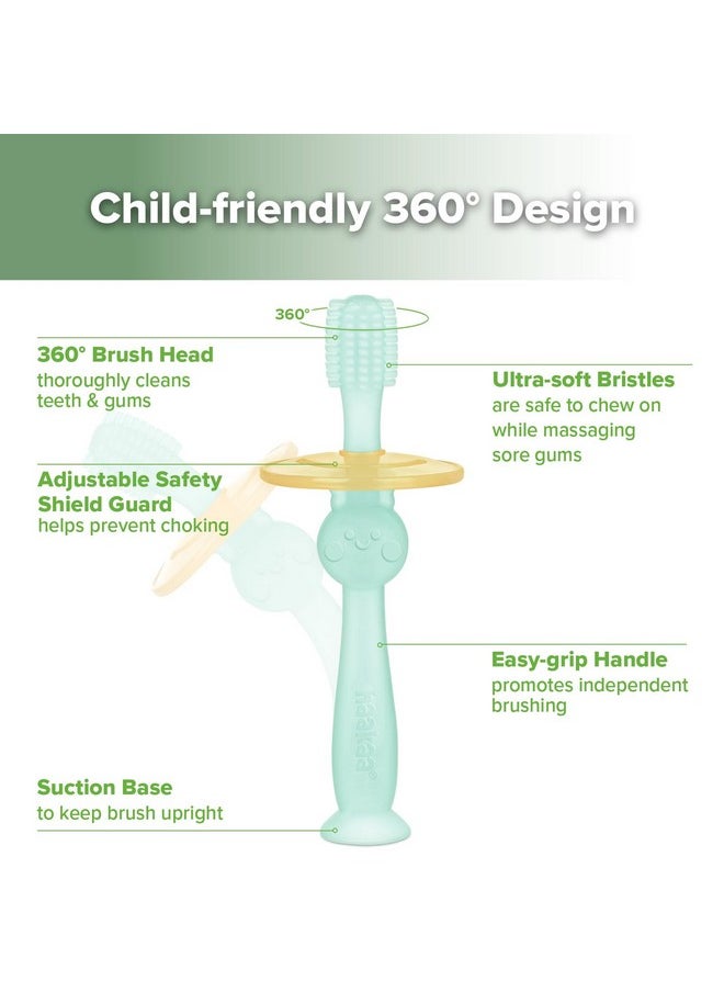 360° Baby Toothbrush With Suction Base - Gentle Cleaning For Toddler'S Self-Brushing Training, Food-Grade Silicone, Adjustable Safety Shield - Blue (1 Piece)