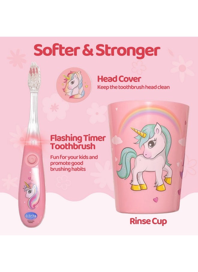 Kids Flashing Timer Toothbrush Kids With Soft Bristles, Rising Cup & Cover - Fun 2-Min Light-Up Brushing For Children - Toddler Toothbrush Soft Toothbrush Kit (Unicorn)