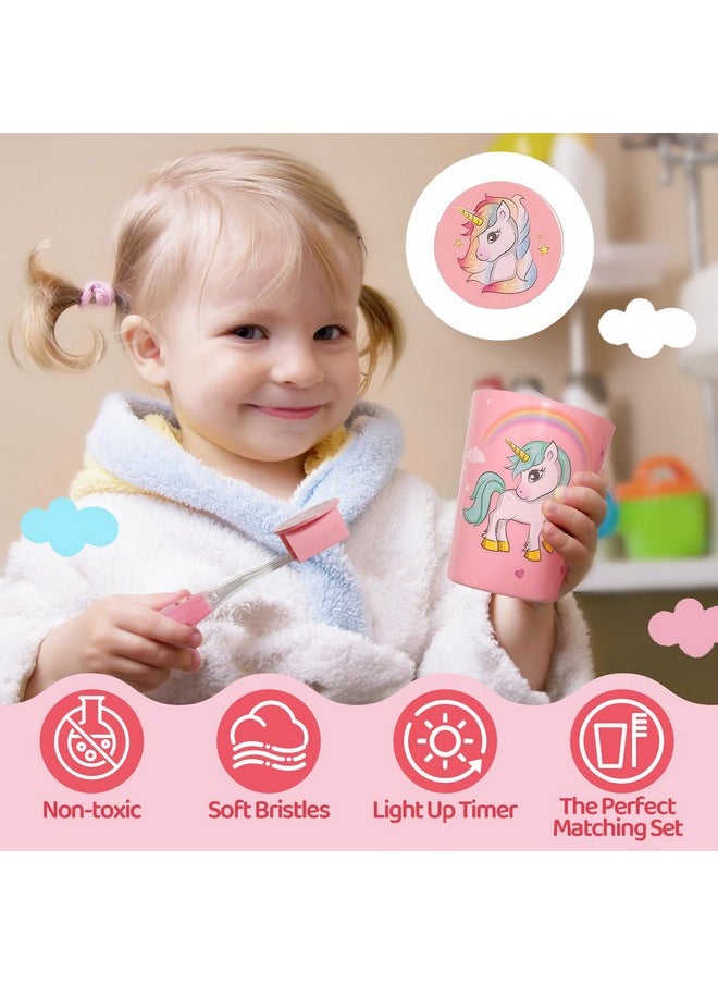 Kids Flashing Timer Toothbrush Kids With Soft Bristles, Rising Cup & Cover - Fun 2-Min Light-Up Brushing For Children - Toddler Toothbrush Soft Toothbrush Kit (Unicorn)