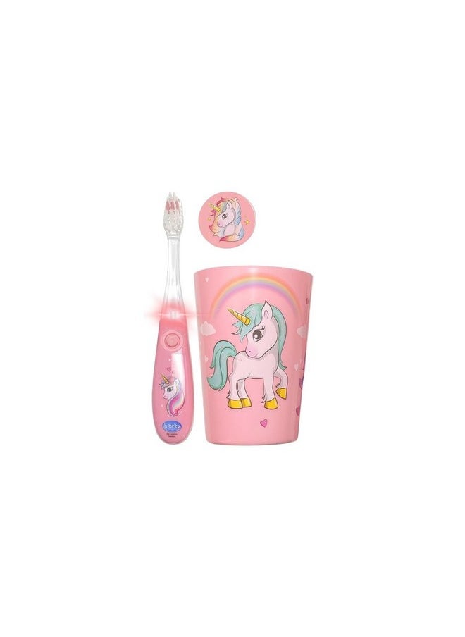 Kids Flashing Timer Toothbrush Kids With Soft Bristles, Rising Cup & Cover - Fun 2-Min Light-Up Brushing For Children - Toddler Toothbrush Soft Toothbrush Kit (Unicorn)