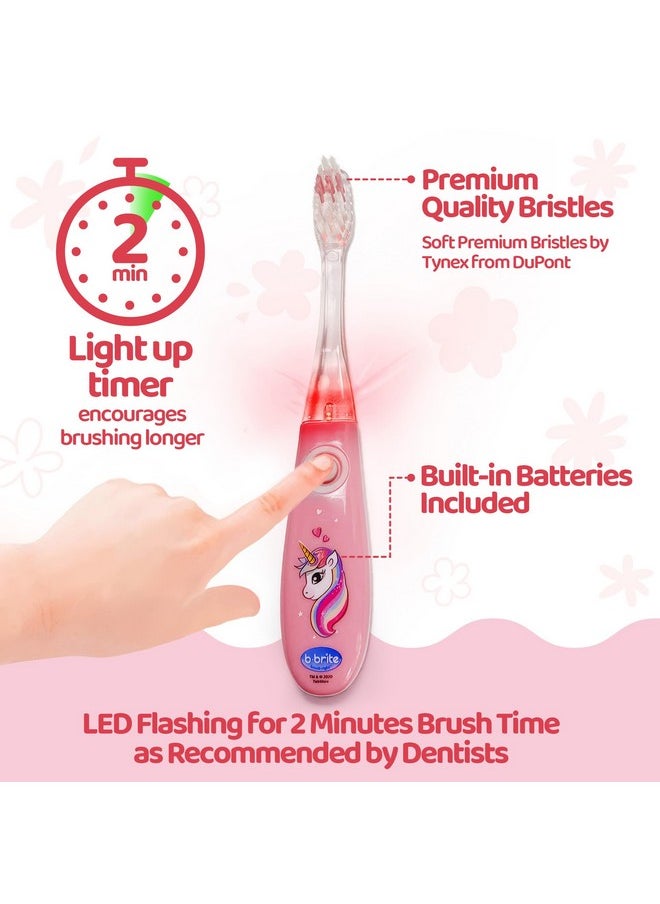 Kids Flashing Timer Toothbrush Kids With Soft Bristles, Rising Cup & Cover - Fun 2-Min Light-Up Brushing For Children - Toddler Toothbrush Soft Toothbrush Kit (Unicorn)