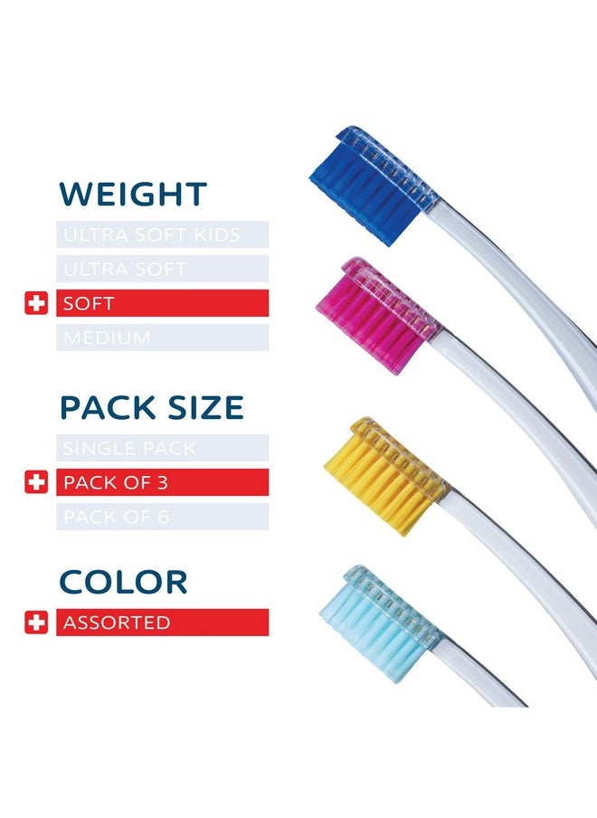 4920 Adult Soft Swiss Toothbrush For Gentle Cleaning With Ergonomic Handle, 3 Count