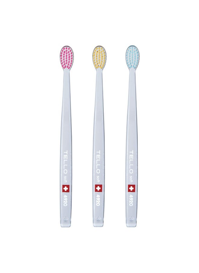 4920 Adult Soft Swiss Toothbrush For Gentle Cleaning With Ergonomic Handle, 3 Count
