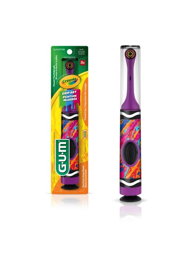 Crayola Power Toothbrush For Kids, Extra Soft Bristled Toddler Toothbrushes, Travel Cap + Suction Cup Base, Batteries Included, 1Ct