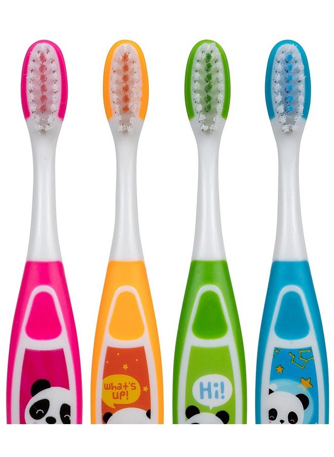 Kids Toothbrush With Suction Cup, Sammie The Panda, Animal Design, Soft Bristles For Boys & Girls, Toddlers & Children Ages 2+, Pack Of 4