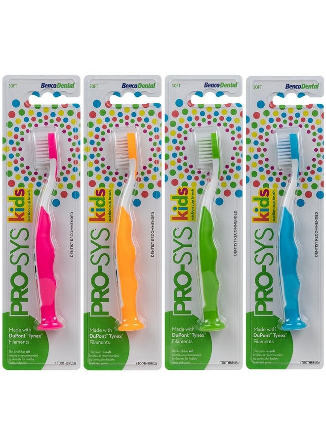 Kids Toothbrush With Suction Cup, Sammie The Panda, Animal Design, Soft Bristles For Boys & Girls, Toddlers & Children Ages 2+, Pack Of 4