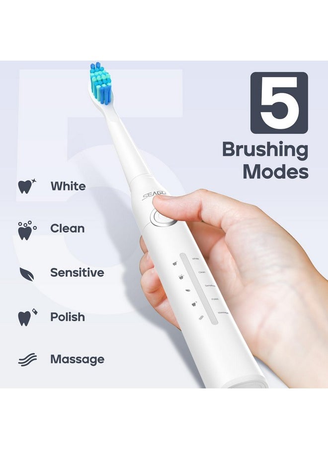 Electric Toothbrush For Adults, With 8 Brush Heads And 5 Modes, Rechargeable Sonic Toothbrush One Charge For 30 Days, Travel Electric Toothbrushes With 2 Mins Timer(White)