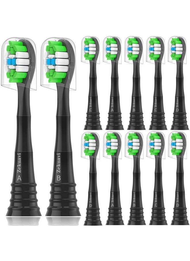 Replacement Heads Compatible With Phillips Sonicare Electric Toothbrush, Toothbrush Replacement Brush Head Fits For Philips Sonicare Protective Expert Daily 4100 1100 5100 6100, 12 Pack, Black