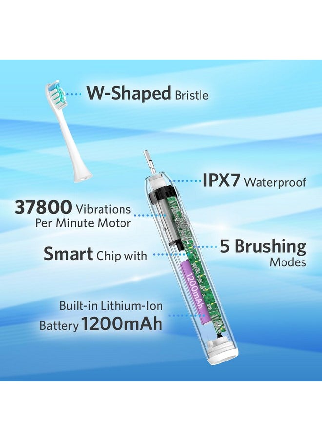 Sonic Electric Toothbrush, Electric Toothbrush With Waterproof, Powerful Cleaning Rechargeable Toothbrush With Multiple Modes, 6 Replacement Brush Head