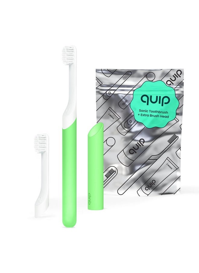 Sonic Toothbrush For Kids With Timer - Includes Extra Brush Head And Travel Cover Mount - Electric, Soft Bristle Refill Head, Rubber Handle, 3 Month Battery Life - Glow In The Dark, Green