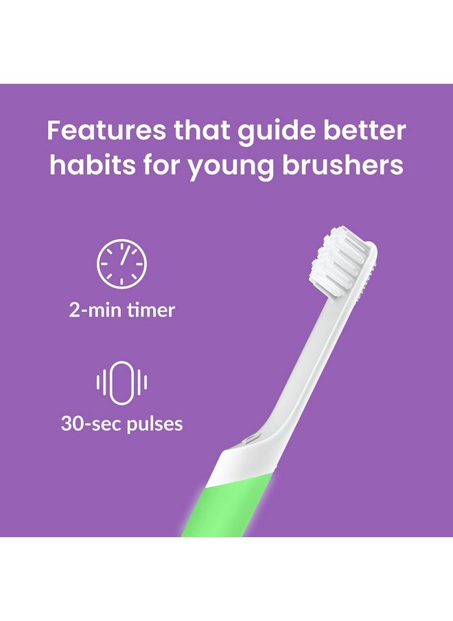 Sonic Toothbrush For Kids With Timer - Includes Extra Brush Head And Travel Cover Mount - Electric, Soft Bristle Refill Head, Rubber Handle, 3 Month Battery Life - Glow In The Dark, Green