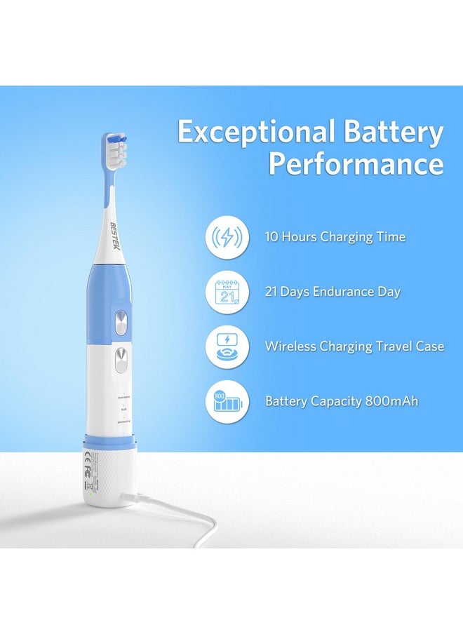 Sonic Electric Toothbrush With Ipx67 Waterproof, Powerful Cleaning Rechargeable Toothbrush With Multiple Modes & Smart Timer, 3 Replacement Brush Head & 1 Travel Case - Blue