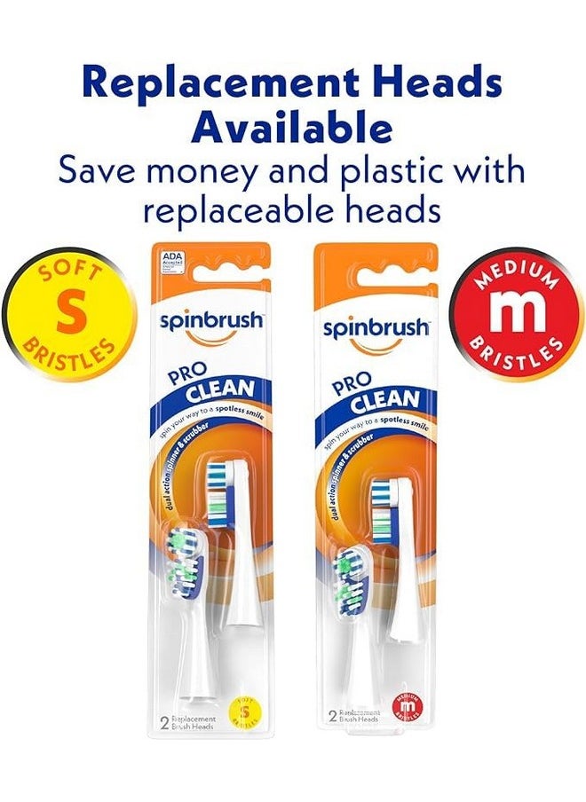 Pro Clean Battery-Powered Electric Toothbrush Value Pack, Soft Bristles, Batteries Included, 1 Brush & 1 Replacement Head