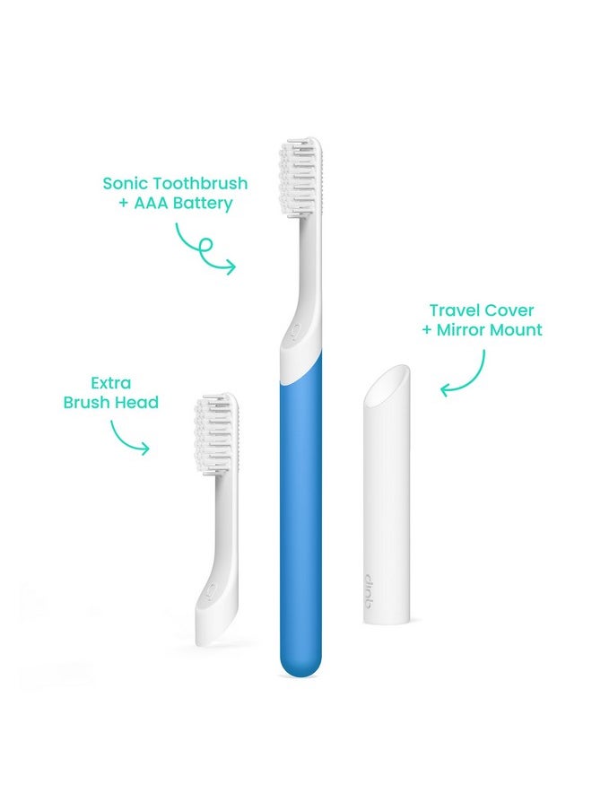 Sonic Toothbrush For Adults With Timer - Includes Extra Brush Head And Travel Cover Mount - Electric, Soft Bristle Refill Head, Plastic Handle, 3 Month Battery Life - Travel Toothbrush - Blue