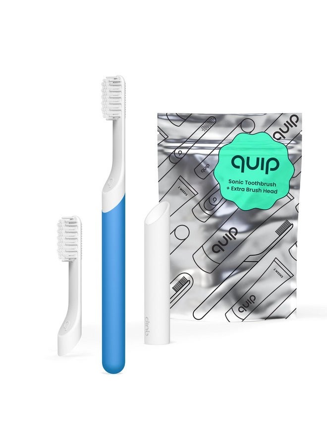 Sonic Toothbrush For Adults With Timer - Includes Extra Brush Head And Travel Cover Mount - Electric, Soft Bristle Refill Head, Plastic Handle, 3 Month Battery Life - Travel Toothbrush - Blue