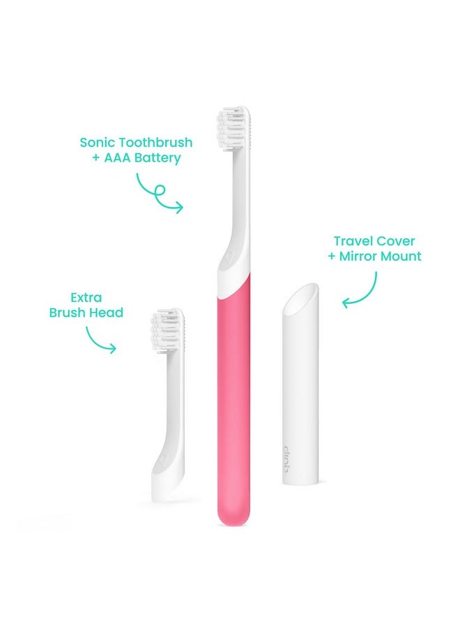 Sonic Toothbrush For Kids With Timer - Includes Extra Brush Head And Travel Cover Mount - Electric, Soft Bristle Refill Head, Rubber Handle, 3 Month Battery Life - Travel Toothbrush - Pink