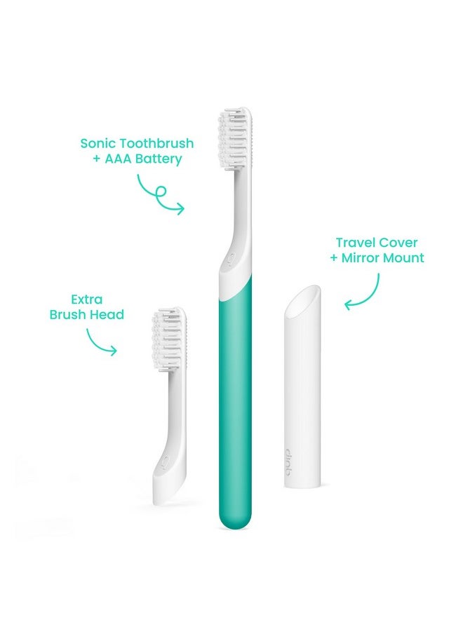 Sonic Toothbrush For Adults With Timer - Includes Extra Brush Head And Travel Cover Mount - Electric, Soft Bristle Refill Head, Plastic Handle, 3 Month Battery Life - Travel Toothbrush - Green