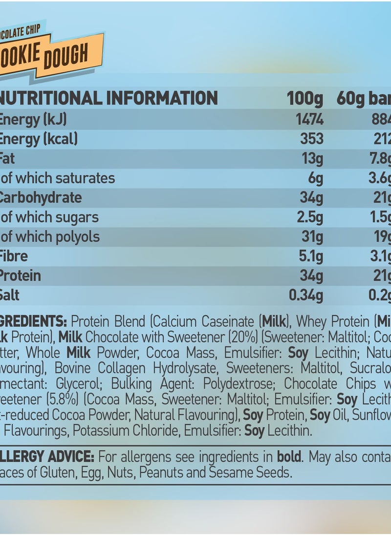 Grenade High Protein, Low Sugar Bar - Chocolate Chip Cookie Dough, 12 x 60 g