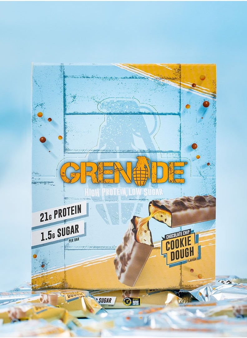 Grenade High Protein, Low Sugar Bar - Chocolate Chip Cookie Dough, 12 x 60 g