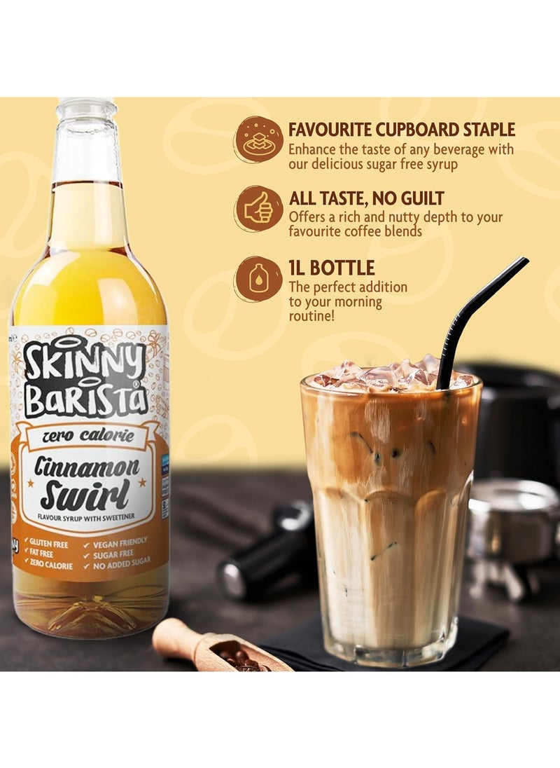 The Skinny Food Co.  Syrup Zero Calorie  Sugar Free For Tea, Hot Chocolate, Fruit, Baking, Protein Drinks - Vegan-Friendly, Gluten-Free & Fat-Free cinnamon swirl 1L