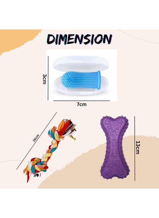 Pet Dental Oral Care And Chew Toy Combo Of (Prickle Bone, 2Knot Rope, Silicon Toothbrush & Chicken Toothpaste, 100G) | Suitable For Small To Medium Dogs And Puppies