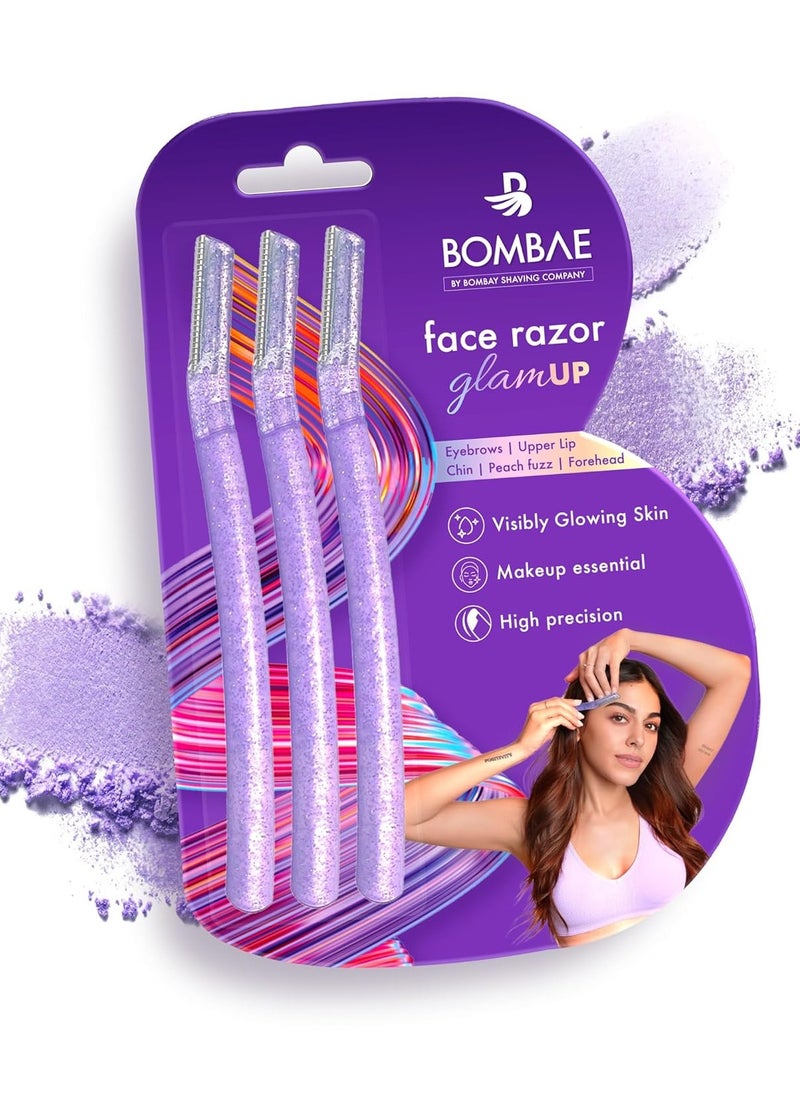 Bombae Glam-up Reusable Beauty Face Razor for Women Facial Hair - 3 | For Eyebrows, Upper Lip, Chin, Peach Fuzz, Forehead, Unibrow, Sideburns | Perfect for makeup base | Korean skincare