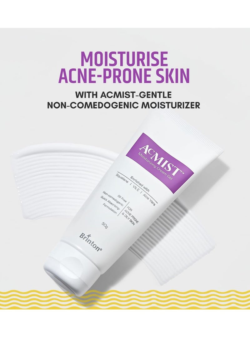 Brinton AcMist Moisturizing Cream Gel for Acne Prone and Oily Skin, Dry Skin Care Cream, 50 g