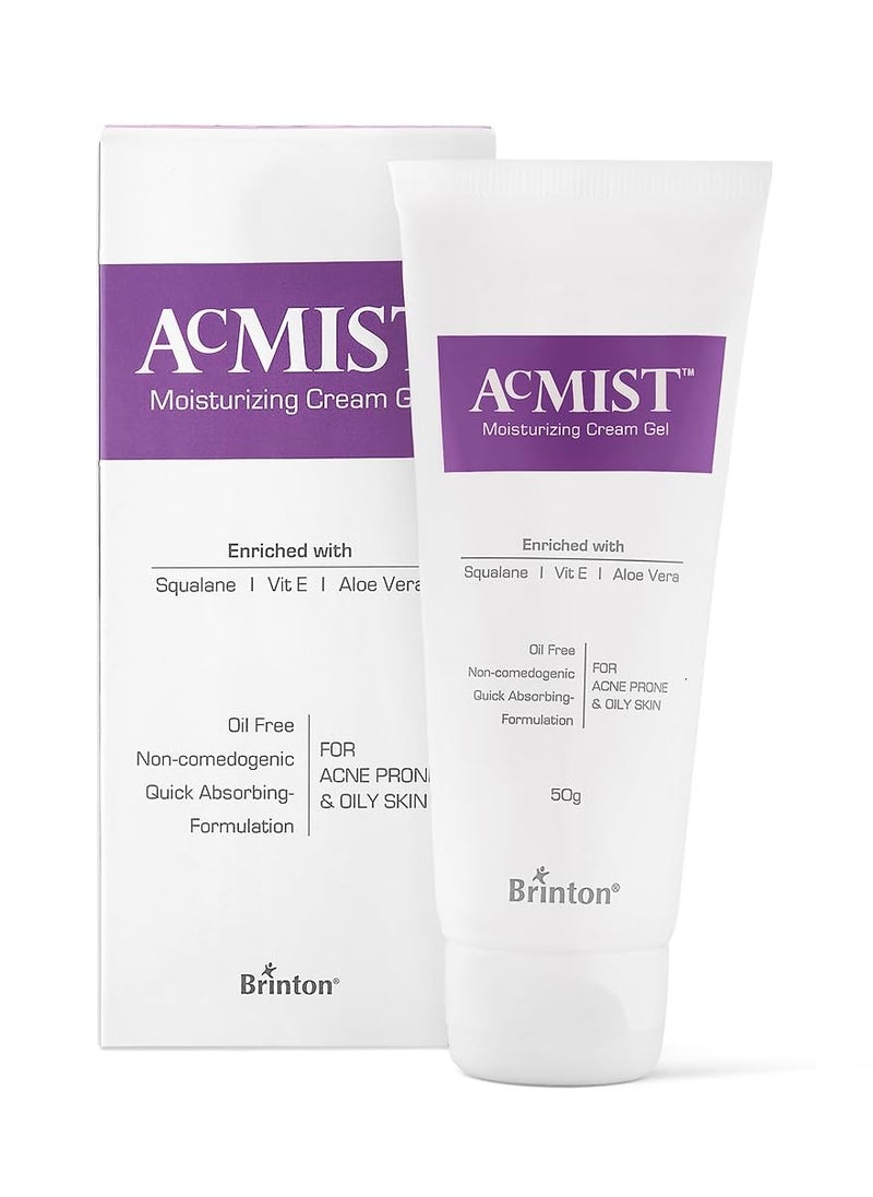 Brinton AcMist Moisturizing Cream Gel for Acne Prone and Oily Skin, Dry Skin Care Cream, 50 g