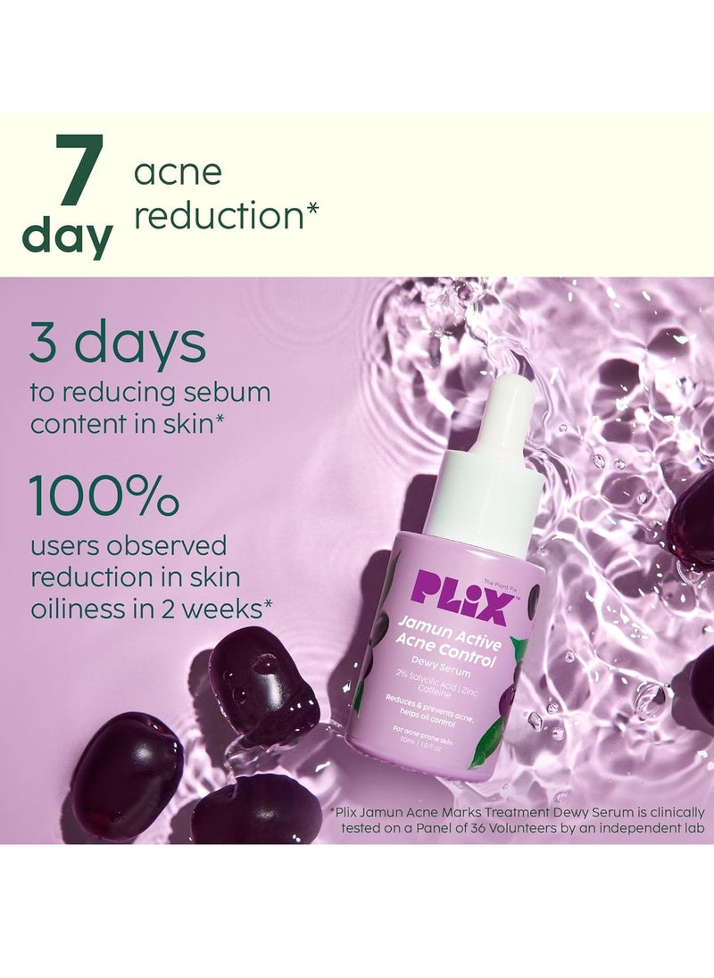 PLIX - THE PLANT FIX Jamun Active Acne Range With Cleanser, 2% Salicylic Acid Serum, Smoothie Moisturizer, & Toner l Reduces Active Acne l Detoxifies The Skin l Soothes Redness l All Skin Types