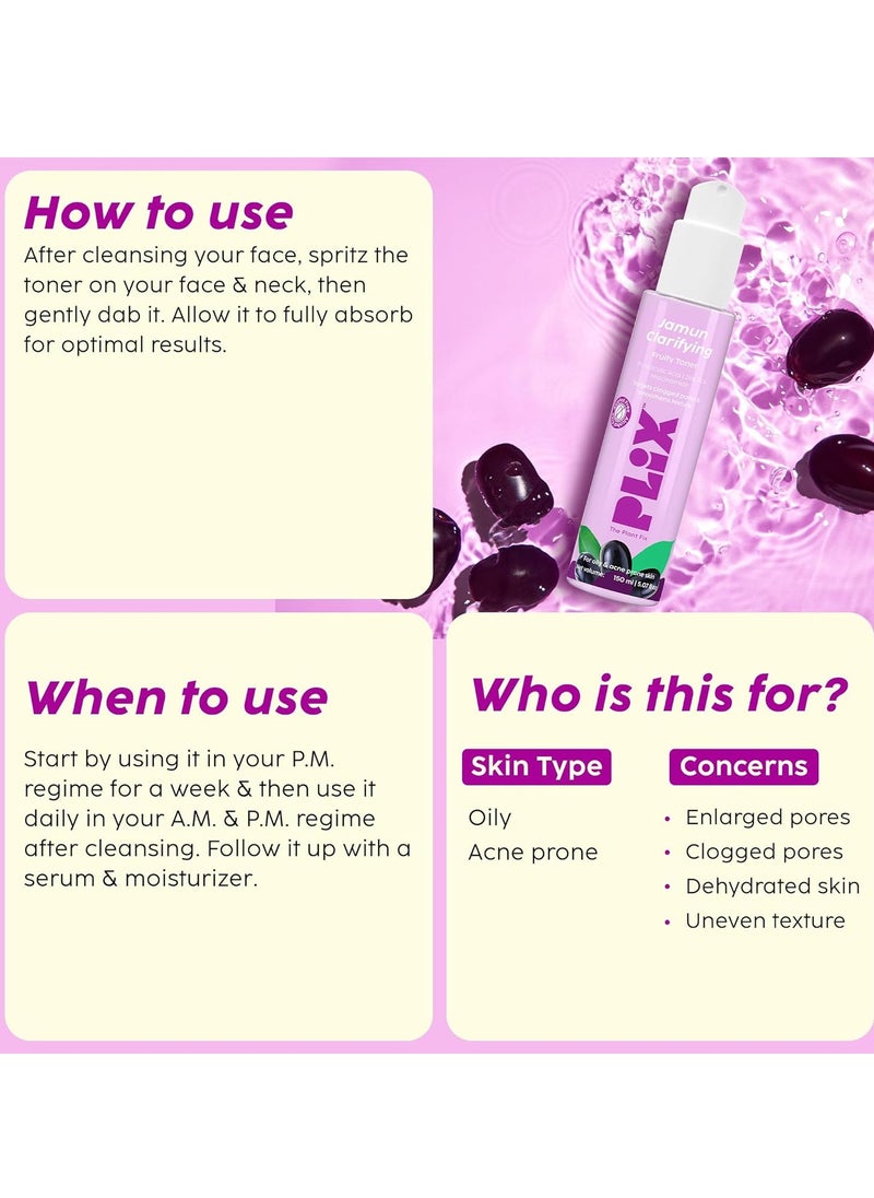 PLIX - THE PLANT FIX Jamun Active Acne Range With Cleanser, 2% Salicylic Acid Serum, Smoothie Moisturizer, & Toner l Reduces Active Acne l Detoxifies The Skin l Soothes Redness l All Skin Types