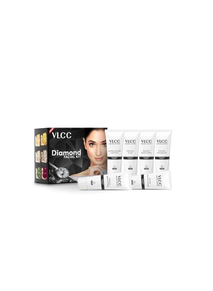 VLCC Diamond Facial Kit - 60g | Skin purifying with Parlour Glow | Improves Skin Elasticity, Brightens and Lightens Patchy Damaged Skin | With Colloidal Diamond, Jojoba Oil, Olive Oil & Aloe Vera.