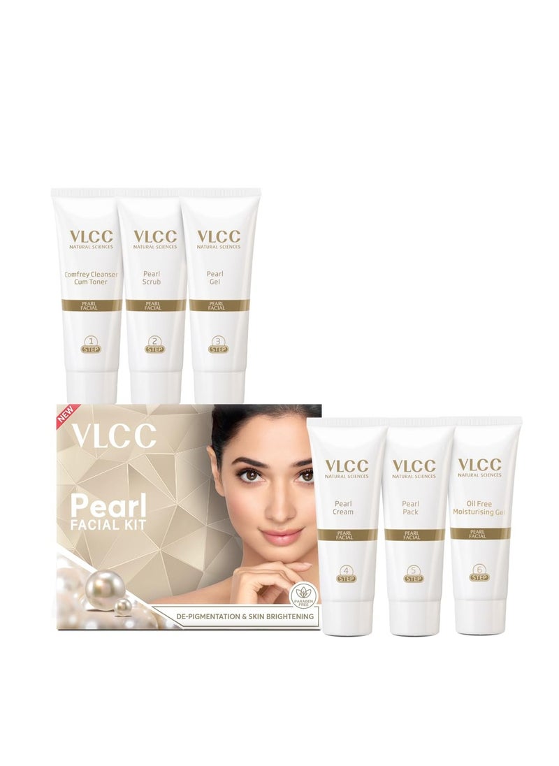 VLCC Pearl Facial Kit - 60g | Luminous and Radiant Skin | At Home Facial with Pearl Extracts, Sandalwood, Turmeric & Aloe Vera | Tan Removal Facial Kit.