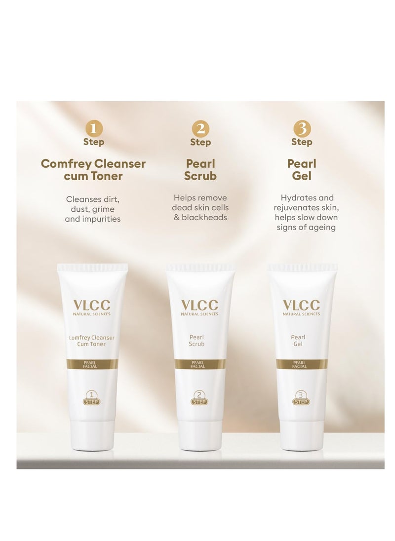 VLCC Pearl Facial Kit - 60g | Luminous and Radiant Skin | At Home Facial with Pearl Extracts, Sandalwood, Turmeric & Aloe Vera | Tan Removal Facial Kit.