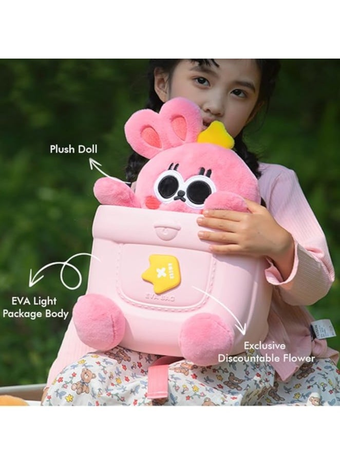 Little Surprise Box Backpack for Kids | Bunny Soft Toy Travel Backpack for Girls | Stylish, Soft and Comfortable Kids Bag for 2-5 years | Backpack With Cute Bunny Soft Toy to Play pink