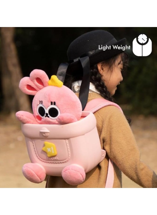 Little Surprise Box Backpack for Kids | Bunny Soft Toy Travel Backpack for Girls | Stylish, Soft and Comfortable Kids Bag for 2-5 years | Backpack With Cute Bunny Soft Toy to Play pink