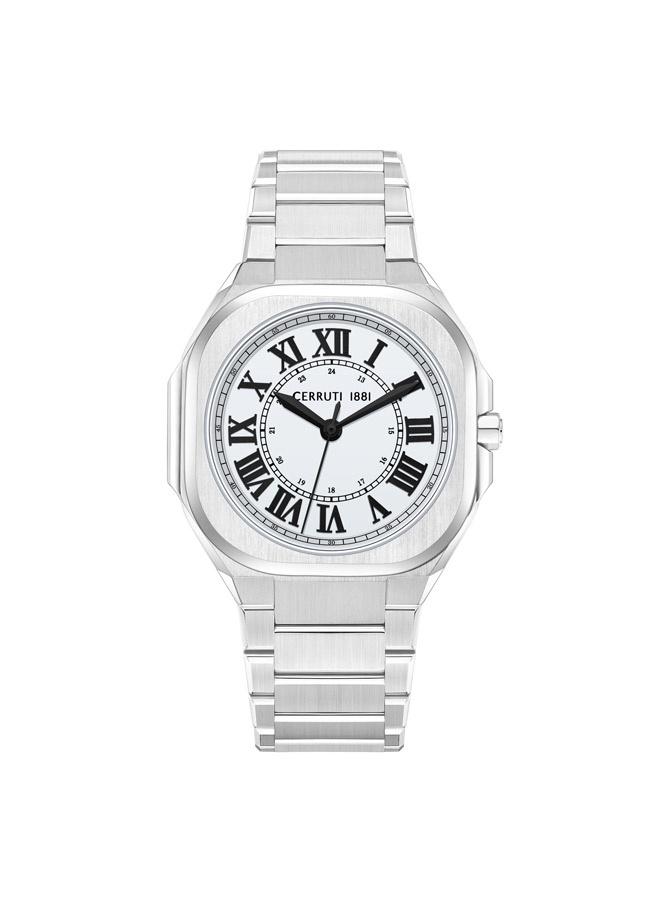 Men's Cerruti 1881 Leadi Analog White Watch Sapphire Coated Curve Glass And Stainless Steel Bracelet 42mm Water Resistant 5 ATM - CIWGH0042601