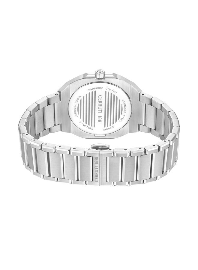 Men's Cerruti 1881 Leadi Analog White Watch Sapphire Coated Curve Glass And Stainless Steel Bracelet 42mm Water Resistant 5 ATM - CIWGH0042601